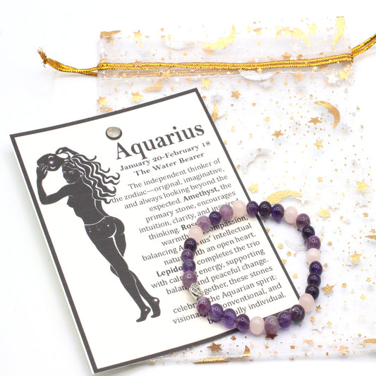 Celebrate the wonderfully individual spirit of Aquarius with a gemstone combination chosen to reflect vision, originality, and an open heart.