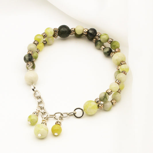 Handcrafted on a stretch band with an Antique Silver cable chain Flower Jasper Gemstones.