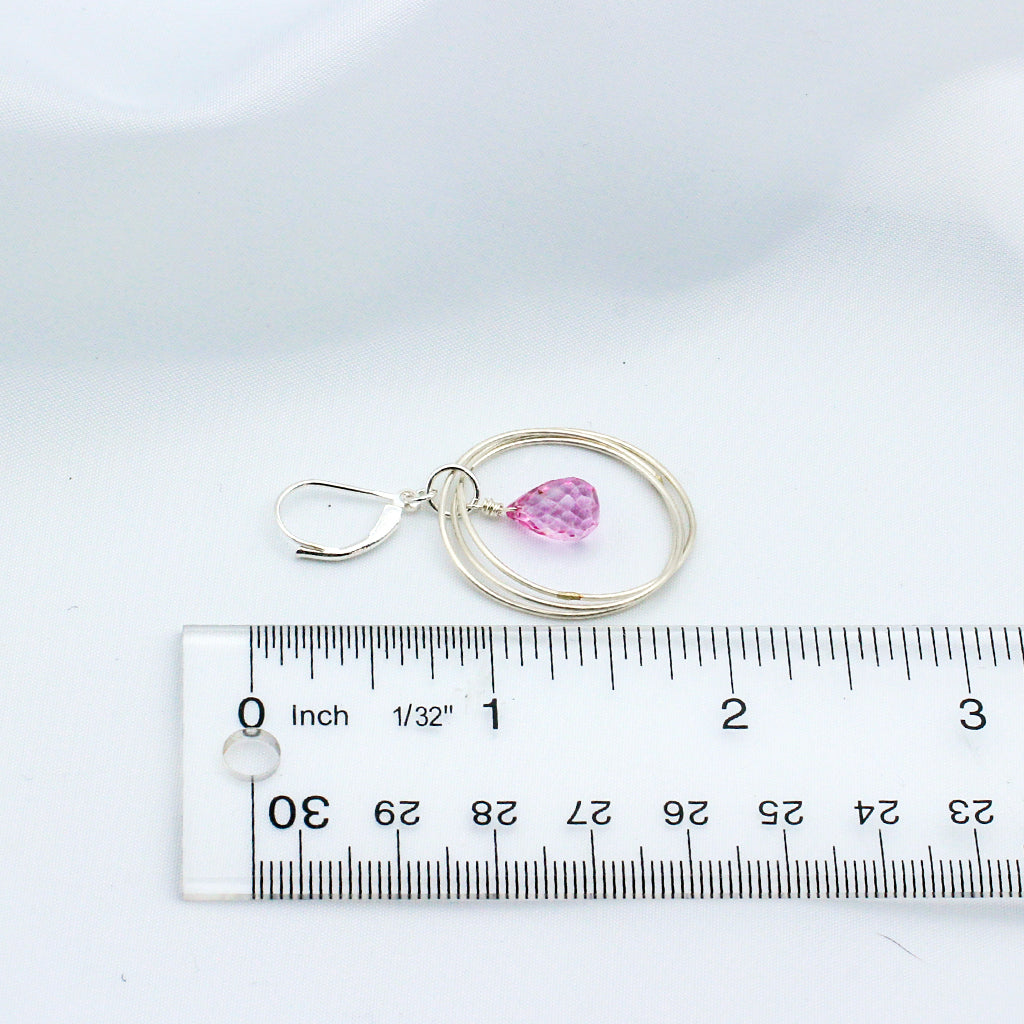 Pink Quartz Briolette's that are suspended from a Sterling Silver triple loop frame and  lever-back ear-wires.