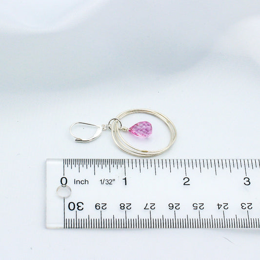 Pink Quartz Briolette's that are suspended from a Sterling Silver triple loop frame and  lever-back ear-wires.