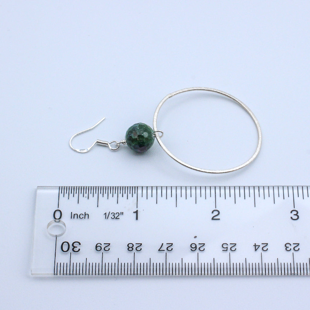 35mm Sterling Silver hoops accented with natural Ruby Zoisite Gemstones and Sterling Silver fish-hook ear wires, perfectly suited for enhancing your wine tasting experience.