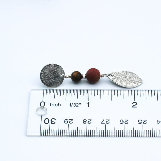 Vina Earrings showcase stunning Red Creek Jasper gemstones and silver electroplated brass metals.