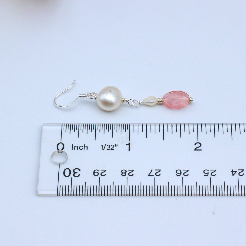 Freshwater Pearls & Cherry Quartz Gemstones, with Silver Electroplated Metals for a safe and stylish accessory.