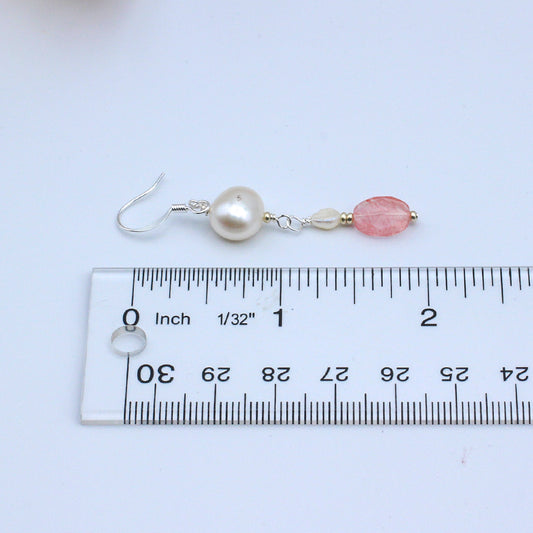 Freshwater Pearls & Cherry Quartz Gemstones, with Silver Electroplated Metals for a safe and stylish accessory.