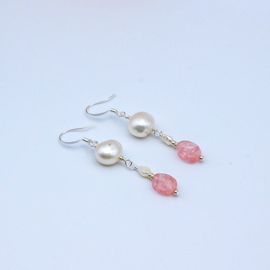 Freshwater Pearls & Cherry Quartz Gemstones, with Silver Electroplated Metals for a safe and stylish accessory.