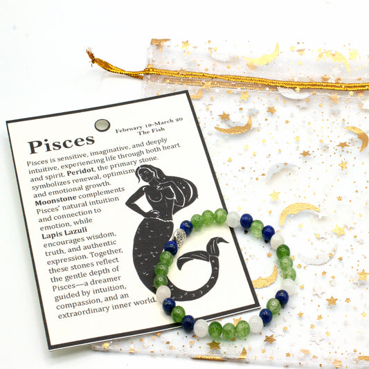 Celebrate the intuitive and imaginative spirit of Pisces with gemstones selected to reflect renewal, intuition, and inner wisdom.