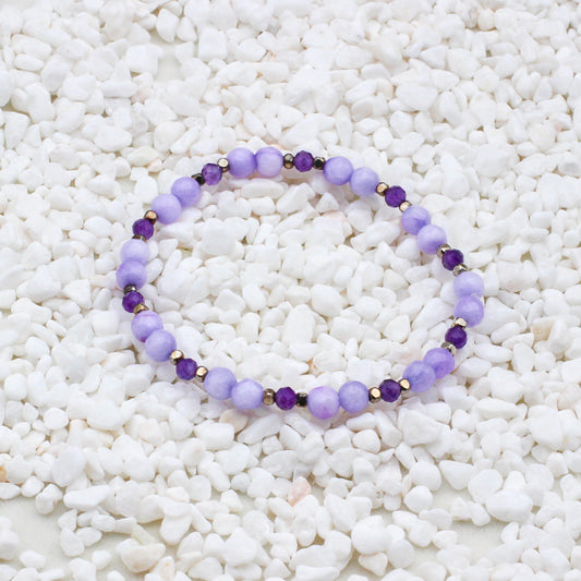 Quartzite and Amethyst Gemstone Stretch Bracelet.