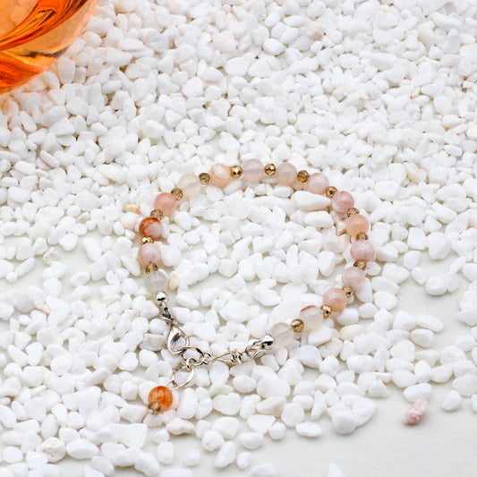 Flower Madagascar Agate Gemstone bracelet. Renowned for its calming and stabilizing qualities. Bring a sense of serenity to your day with this stunning bracelet.