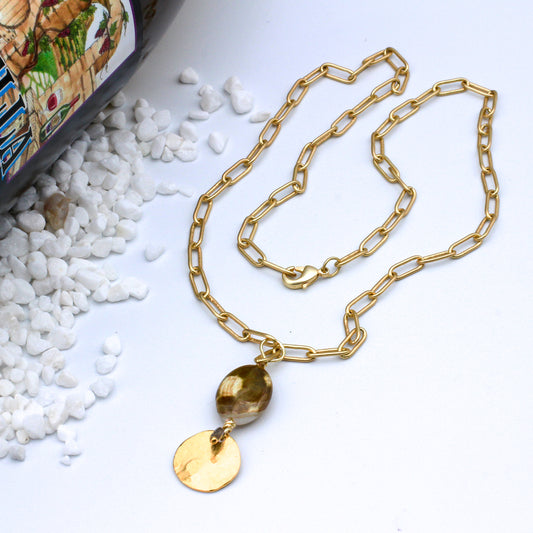 Botswana Agate and Moonstone gemstones. Made with high-quality trendy paperclip chain.