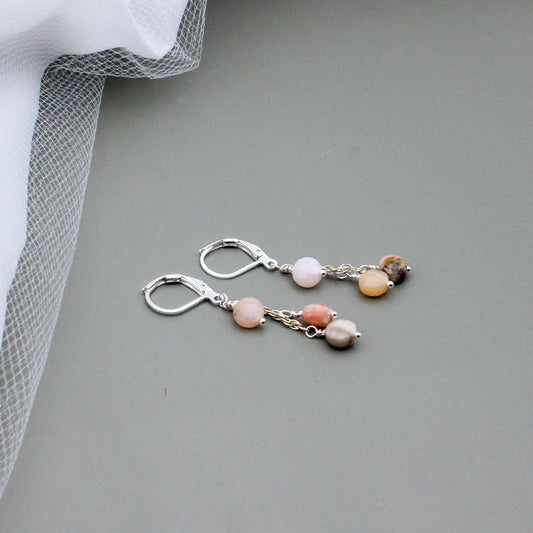 Pink Opal Gemstones and Sterling Silver Lever-back Ear-wires. Every piece of jewelry in our collection is handmade.