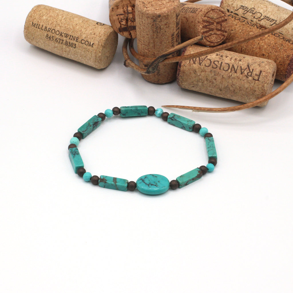 turquoise bracelet with wine corks.