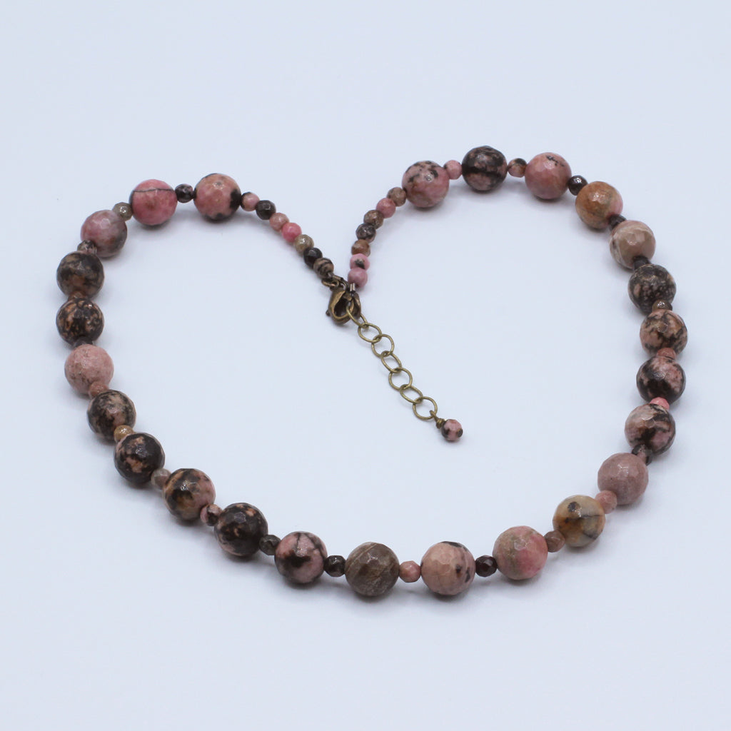 Beautifully balanced beaded necklace of rhodonite.