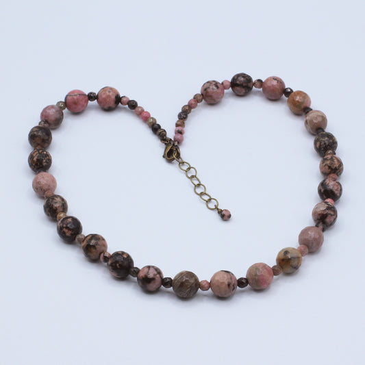 Beautifully balanced beaded necklace of rhodonite.