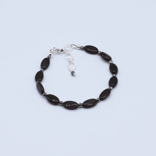 bracelet pairs glossy onyx and hematite gemstones with bright silver electroplated chain