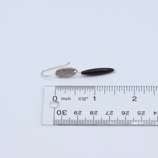 Earrings of black obsidian with softly textured silver electroplated accents 