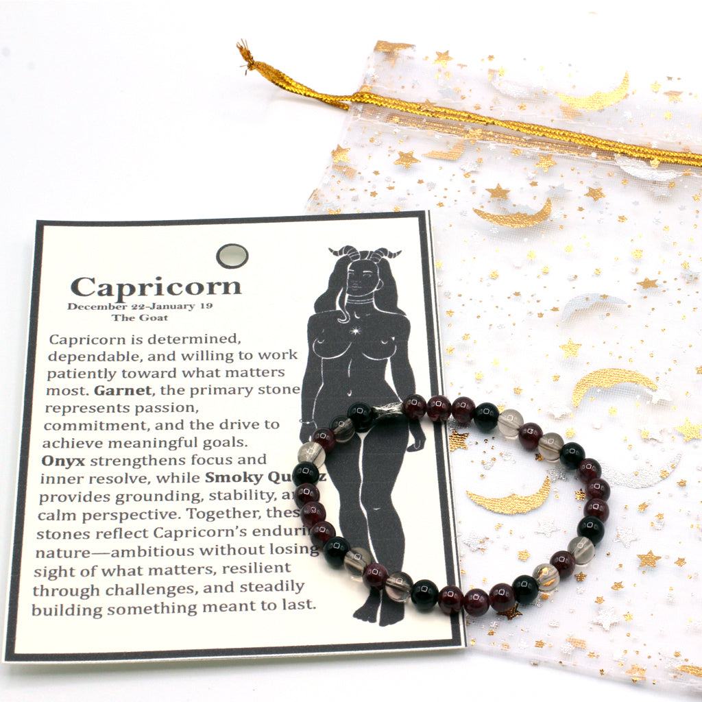 Celebrate the determined and dependable spirit of Capricorn with gemstones selected to represent ambition, strength, and stability.