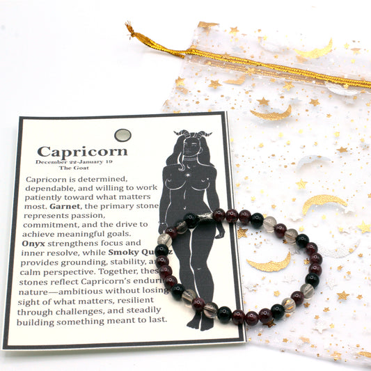 Celebrate the determined and dependable spirit of Capricorn with gemstones selected to represent ambition, strength, and stability.