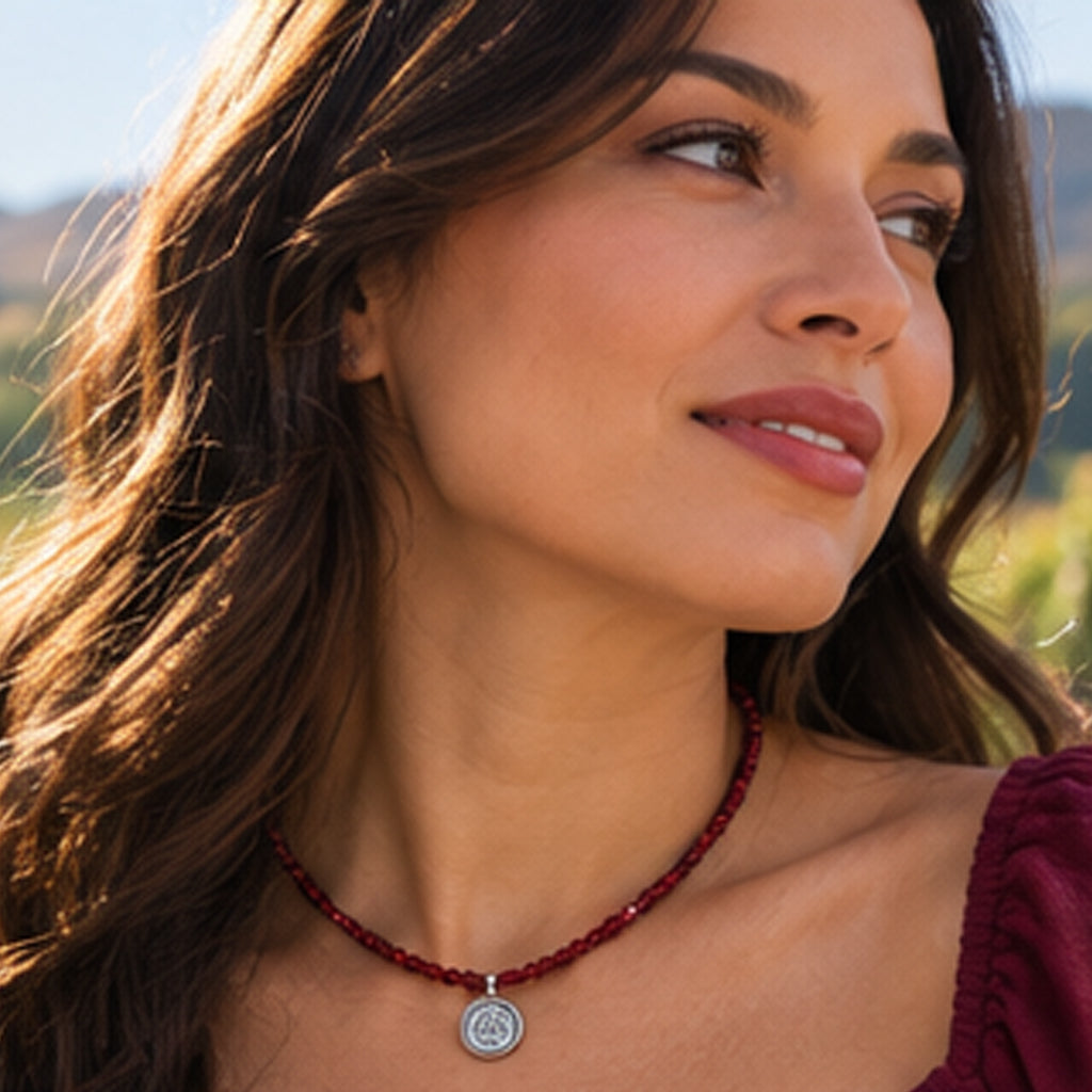 Garnet Gemstone and Sterling Silver Necklace