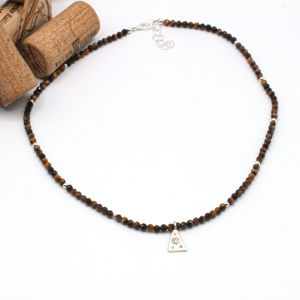 Tiger Eye Gemstone and Sterling Silver Necklace
