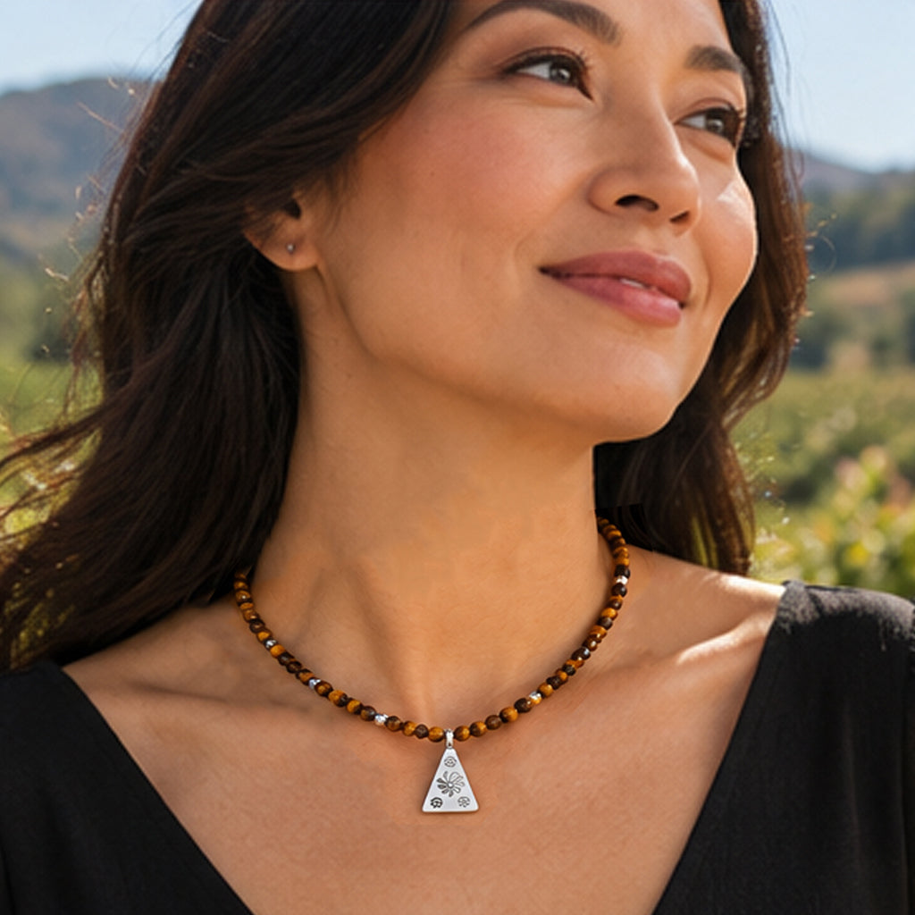 Tiger Eye Gemstone and Sterling Silver Necklace