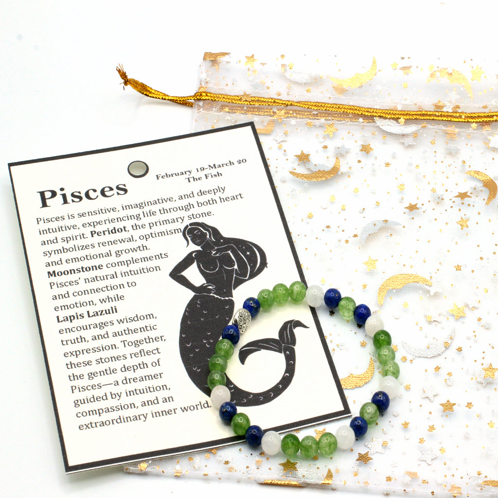 Celebrate the intuitive and imaginative spirit of Pisces with gemstones selected to reflect renewal, intuition, and inner wisdom.